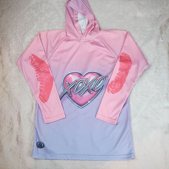 XOXO KISSY LIPS Hoodie Chomp Shirt Y2K Moisture Wicking by MOUTHMAN® Pink Size M - Picture 1 of 16